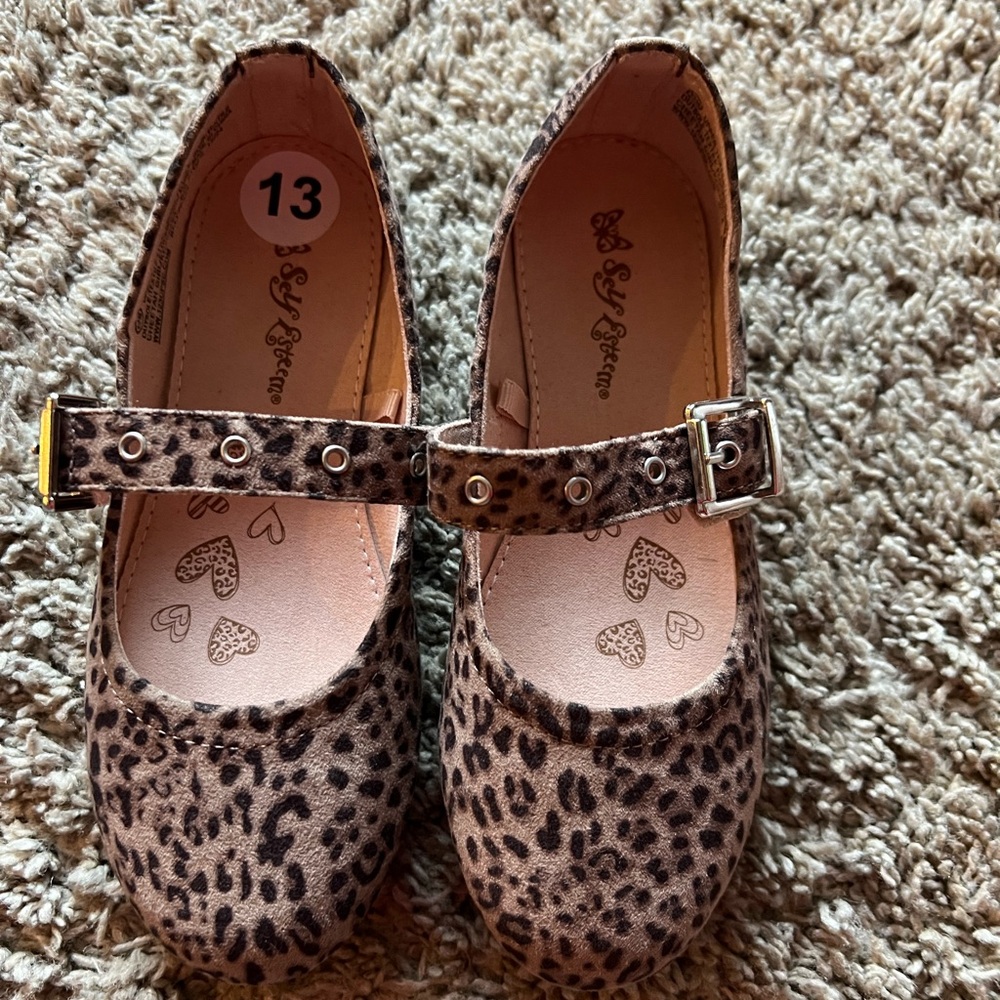 New never worn Self Esteem Leopard Print Kids Dress Shoes with Buckle